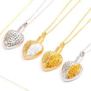 Commemorative Urn Pet Cremation sublimation Ashes Keepsake Perfume Bottle Jewelry Series Heart Cz Zircon Necklace