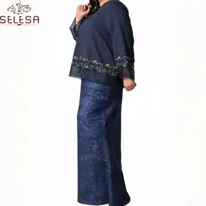 Mode musulmane Vague Point Contraste D'impression Couleur Wrap Baju Kurung