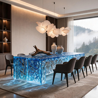 Lampe de table en résine bleue dégradée effet vague d'eau et craquelé, faite à la main, de luxe, moderne, écologique et durable, pour bureau et salle de thé