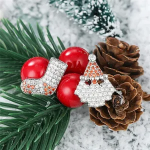 CAOSHI New Christmas Santa Claus Socks Scarf Red Zircon Earrings Asymmetric Full Inlaid Silvery Lovely Stud Earrings for Women
