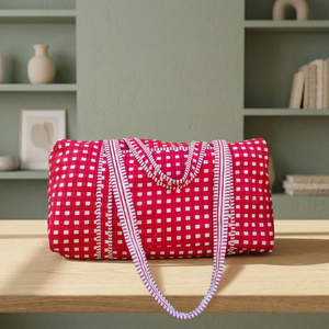 Red Checkered Textile Weekender <b>Duffel</b> <b>Bag</b> with Zipper Closure Large Capacity Travel <b>Bag</b> <b>Duffel</b> Travel Quilted Gym Weekender <b>Bag</b> - Product Image 2