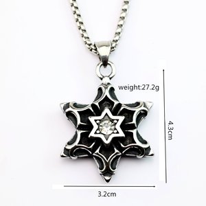จี้สแตนเลสสไตล์ยุโรปอเมริกันย้อนยุคสำหรับผู้ชาย ประดับอัญมณีรูปดาวหกแฉก เหมาะสำหรับสวมใส่ทุกวัน - Product Image 5