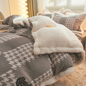 Bộ đồ giường 4 trong 1 bằng Cotton chải Bộ chăn ga trải giường cỡ vua màu nâu trắng - Product Image 2