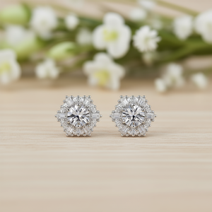 Pendientes de botón E208 con diseño de copo de nieve blanco, circonita redonda con engaste de garra, joyería de moda para mujer, estilo clásico de aleación para bodas - Product Image 2