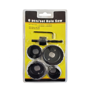 Kit de scies cloches 6 pièces, comprenant 4 tailles de 1-1/4" à 2-1/8"(32-54mm), mandrins et clé hexagonale, en acier au carbone haute résistance - Product Image 1