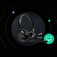 Casque sans fil 2,4 GHz pour centre d'appels, circum-auriculaire, réduction de bruit ENC, Bluetooth Hi-Fi, autonomie 10h, longue portée, faible latence, anti-interférence
