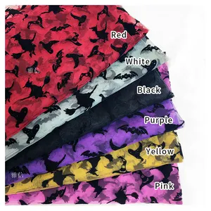 American Hot Black Bat Witch Hat Black Flock Design Print Fabric Nylon Polyester Tulle Mesh Net Fabric for Halloween