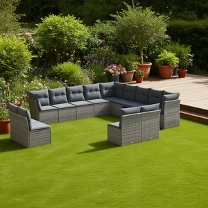 Grey Pe Rattan Garden <b>Sofa</b> <b>Set</b> With Powder Coated Steel Frame Outdoor Furniture Contemporary Design - Product Image 2