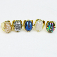 2022 Neuer 18 Karat vergoldeter Messing ring Edelstein ring Geode Druzy Facettierter Edelstein ring