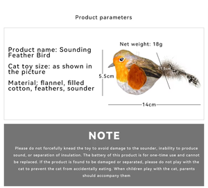 Flappy <span class=keywords><strong>Chase</strong></span> Automatisch Kauwspeelgoed met Flapperende Vleugels & Vogelgezang Geluid Polyester & Kippenveren voor Katten - Product Image 4