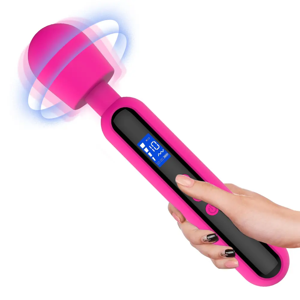 Niusida Pink LCD Display AV Massage Stick 10 Frequency Rotating Massage Head Boobs Clitoris Stimulating Vibrator AV Massager