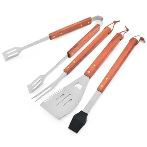 Barato portátil pequeno encomenda 4pcs, ferramentas para churrasco conjunto de acessório de churrasco