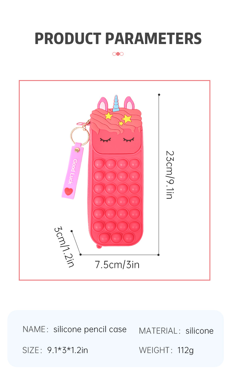 Trousse à crayons Fidget, sac à bulles, arc-en-ciel licorne, boîte à crayons personnalisée en Silicone mignon Pop Up trousse à crayons