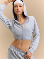 Fabrieks OEM ODM Dames Heather Trainingspak 2-delig met rits, cropped hoodie, zijstreep, wijde pijpen, aangepast logo, zacht fleece, sport lounge kleding
