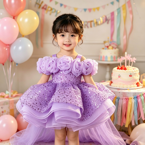 Abito da Principessa per Bambine con Applicazioni 3D di Rose Gialle, Vestito Estivo con Paillettes e Tulle per Feste - Product Image 4