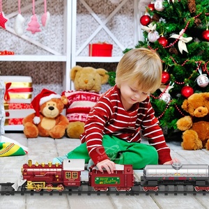 Samtoy Festival Party à piles vapeur fumée fente chemin de fer Rail <span class=keywords><strong>voiture</strong></span> Trace piste jouet Train de Noël avec lumière et musique - Product Image 1