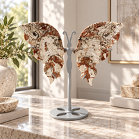 Présentoir en pierre d'agate papillon de 15 cm avec support métallique pour décoration intérieure, collection de cristaux et cadeau