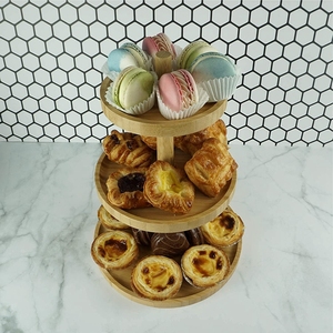 Support à Cupcake à 3 étages Porte-gâteau en bois Bambo Assiettes à dessert Mini Gâteaux Tour de présentation des bonbons aux fruits - Product Image 6