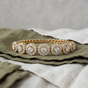 Bracelet tennis en argent 925 avec halo rond de moissanite, finition jaune, bijoux fins, cadeau de mode pour femme, chaîne de poignet - Product Image 5