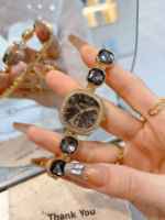 Set hadiah jam tangan perempuan, Set jam tangan minimalis emas ramping wanita kuarsa persegi hijau
