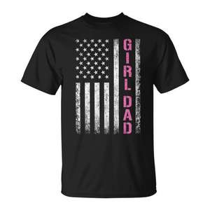 T-shirt Dad Of Girls USA Flag en coton noir, taille grande pour homme, design patriotique pour la fête des pères - Product Image 1