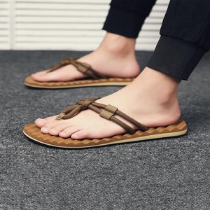 Chaussons d'été jetables en cuir véritable pour hommes, à bout ouvert, luxueux, confortables, antidérapants, grandes tailles - Product Image 6