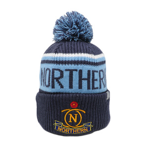Hot Mùa Đông Ấm Áp Tùy Chỉnh Acrylic Dệt Kim Jacquard Thêu Vá Logo Toques Pom Pom Đan Bobble Beanie Hat Cho Nam Giới Phụ Nữ - Product Image 1