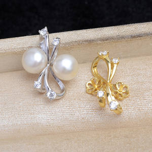 Wenchi China Base de Plata 925 para Accesorios DIY, Colgante de Lazo con Doble Perla, Base Vacía Semiterminada para Cristales de 9-10 mm, para Pendientes - Product Image 1