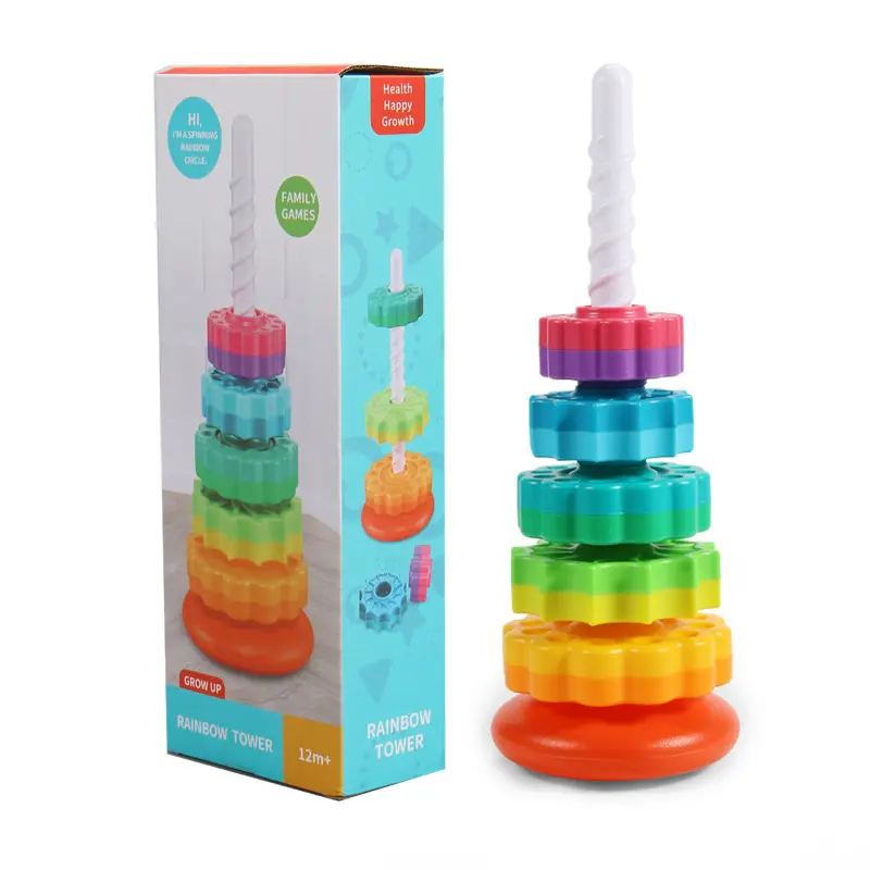Arcobaleno torre rotante giocattolo rotante gioia pieghevole gioia bambino educazione precoce sviluppo cerchio intelligenza educazione giocattolo