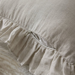 Dropshipping 100% <span class=keywords><strong>Housse</strong></span> <span class=keywords><strong>de</strong></span> <span class=keywords><strong>coussin</strong></span> en <span class=keywords><strong>lin</strong></span> carré à volants avec technique tissée à motif solide pour la maison, l'hôtel et l'hôpital. - Product Image 4