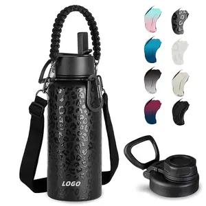 32 oz Aço Inoxidável Isolado Viagem Garrafa De Água Palha Térmica Deportes Estilo Unisex Handles Strap 3 Lids Metal Water Bottle