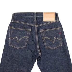 Jeans coupés et cousus en denim brut japonais vintage, coupe droite, taille haute, avec points de chaînette dorés et rivets en cuivre - Product Image 4