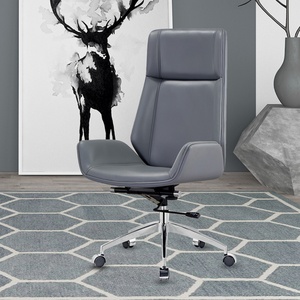 Chaises de conférence ergonomiques modernes personnalisées en cuir véritable gris pour visiteurs, réunions, salles de conférence et bureaux - Product Image 3
