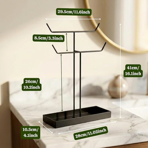 Modern <b>Rectangular</b> Jewelry Display Stand with Adjustable Hooks and Tray for Necklaces Bracelets <b>Watches</b> Rings - Product Image 6