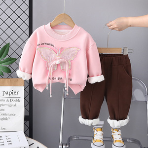 <span class=keywords><strong>2025</strong></span> Mùa Đông Phong Cách Mới Cô Gái 'Lông Cừu Lót Cổ Dài Tay Áo Thiết Lập Trẻ Sơ Sinh Từ 0-4 Dày Quần Hai-Mảnh Thiết Lập Dropshipping 2 - Product Image 3