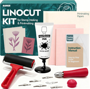 Kit d'outils de linogravure, blocs de gravure, fournitures de sérigraphie, blocs en caoutchouc, rouleau à encre, couteaux à linoléum, papiers calques - Product Image 1