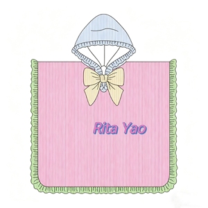 Costume da bagno estivo per bambina con cappuccio in seersucker ricamato, balze e fiocco, fodera in spugna bianca, abbigliamento da spiaggia per bambini 2026 - Product Image 5