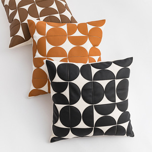 Housse de coussin en cuir PU à motifs géométriques de style simple, 45x45, pour canapé et lit, tissée, personnalisable, vente en gros - Product Image 2