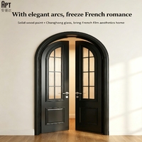 Porte intérieure double arquée moderne sur mesure en bois massif noir, étanche, pour salle de bain, surface finie pour la décoration intérieure