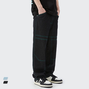 Hip Hop elegante negro bordado de alta calidad azul Denim Jeans Pantalones Custom Baggy Jeans para hombres - Product Image 3