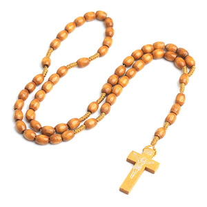 Prezzo di fabbrica rosario 59 perline di legno collana di rosario <span class=keywords><strong>in</strong></span> legno religioso con ciondolo crocifisso intrecciato a <span class=keywords><strong>corda</strong></span> fatta a mano - Product Image 2