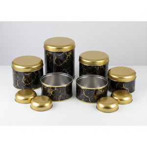 7 pièces boîte ronde en étain ensemble de cuisine dôme couvercle roche et or roche et or conception - Product Image 2