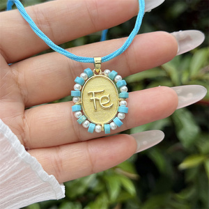 Collana con Ciondolo Creativo in Rame Placcato <span class=keywords><strong>Oro</strong></span> 18K e Turchese Blu Fatto a Mano, Gioielli Etnici all'Ingrosso OEM - Product Image 6