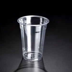 Venta al por mayor de vasos desechables de plástico transparente para mascotas, contenedor redondo para bebidas frías con tapas planas de cúpula