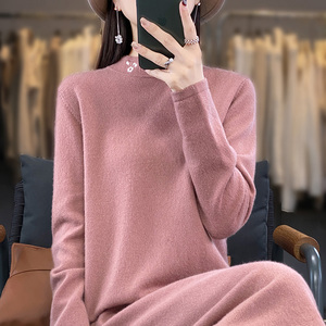 Vestido Cheongsam <span class=keywords><strong>de</strong></span> cuello <span class=keywords><strong>de</strong></span> ganchillo hecho a mano <span class=keywords><strong>de</strong></span> estilo chino, vestido <span class=keywords><strong>de</strong></span> suéter largo por encima <span class=keywords><strong>de</strong></span> <span class=keywords><strong>la</strong></span> rodilla <span class=keywords><strong>de</strong></span> Cachemira pura para Otoño e Invierno - Product Image 6