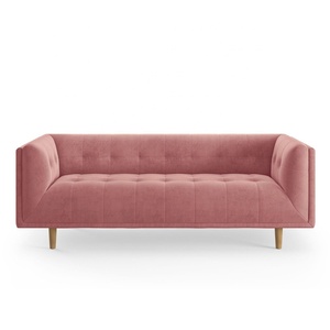 Divano Nordico Futon Imbottito in Velluto Rosa Chesterfield Sezionale Quadrato per Soggiorno Villa Park - Product Image 6