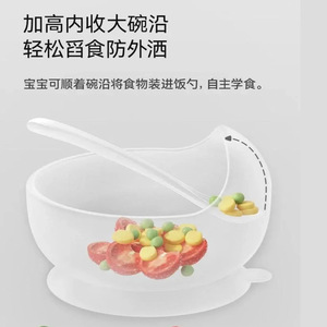 Bol à ventouse en silicone avec cuillère pour bébé de 0 à 12 mois, qualité alimentaire, sans BPA, type arc, style simple, ensemble de couverts - Product Image 3