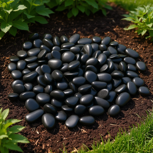 Pierres de rivière noires naturelles de 1 à 2 pouces, galets lisses pour l'aménagement paysager et la décoration de jardin - Product Image 2