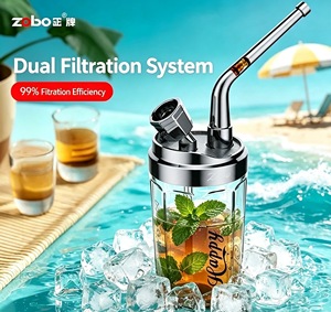 Zabo Four-in-One <b>Water</b> Pipe Stainless Steel <b>Filter</b> Drink <b>Bottle</b> With Straw Modern Design Black Nickel Plated Circular Shape - Product Image 4