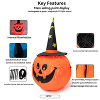 120 cm Halloween Aufblasbare Kürbis-Hexenhüte-Dekoration mit integrierten LED-Lichtern zum Einstecken für Hof/Garten – Outdoor-Feiertagsdeko